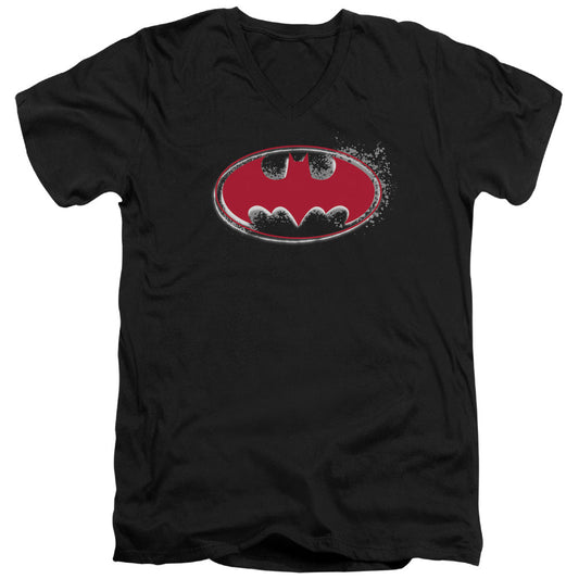 Batman Hardcore Noir Bat Logo Mens Slim Fit V Neck T Shirt Black Officially Licensed