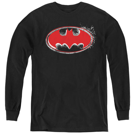 Batman Hardcore Noir Bat Logo Long Sleeve Kids Youth T Shirt Black Officially Licensed