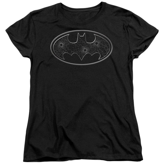 Batman Glass Hole Logo Womens T Shirt Black Officially Licensed