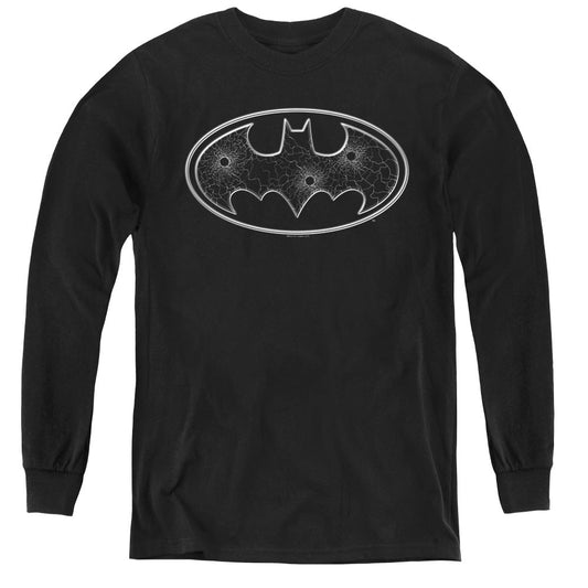 Batman Glass Hole Logo Long Sleeve Kids Youth T Shirt Black Officially Licensed