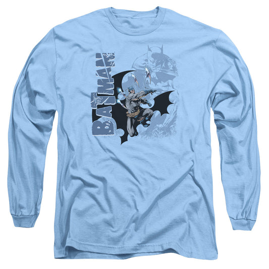 Batman Throwing Blades Mens Long Sleeve Shirt Carolina Blue Officially Licensed