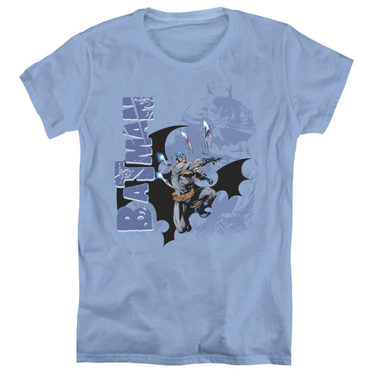 Batman Throwing Blades Womens T Shirt Carolina Blue Officially Licensed