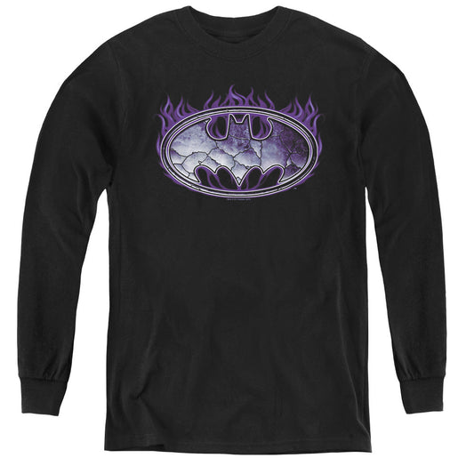 Batman Cracked Shield Long Sleeve Kids Youth T Shirt Black Officially Licensed