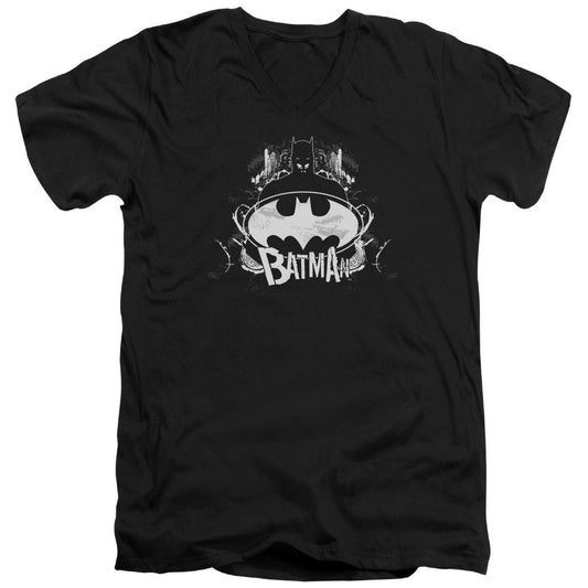Batman Grim & Grity Mens Slim Fit V Neck T Shirt Black Officially Licensed