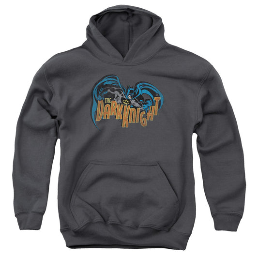 Batman Retro Dark Knight Kids Youth Hoodie Charcoal Officially Licensed