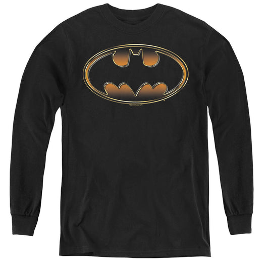 Batman Black & Gold Embossed Long Sleeve Kids Youth T Shirt Black Officially Licensed