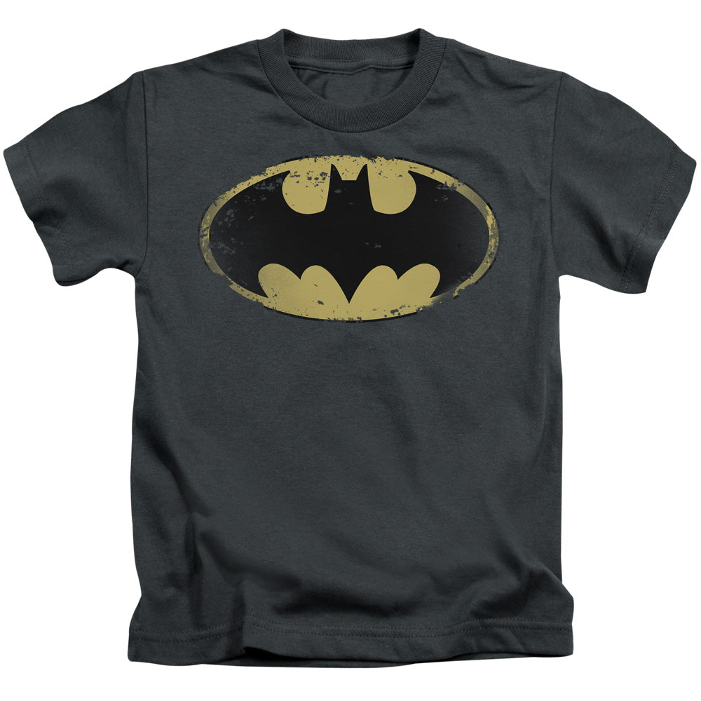 Batman Distressed Shield Juvenile Kids Youth T Shirt Charcoal Officially Licensed
