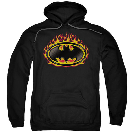 Batman Bat Flames Shield Mens Hoodie Black Officially Licensed