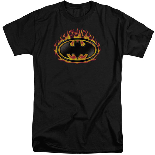 Batman Bat Flames Shield Mens Tall T Shirt Black Officially Licensed