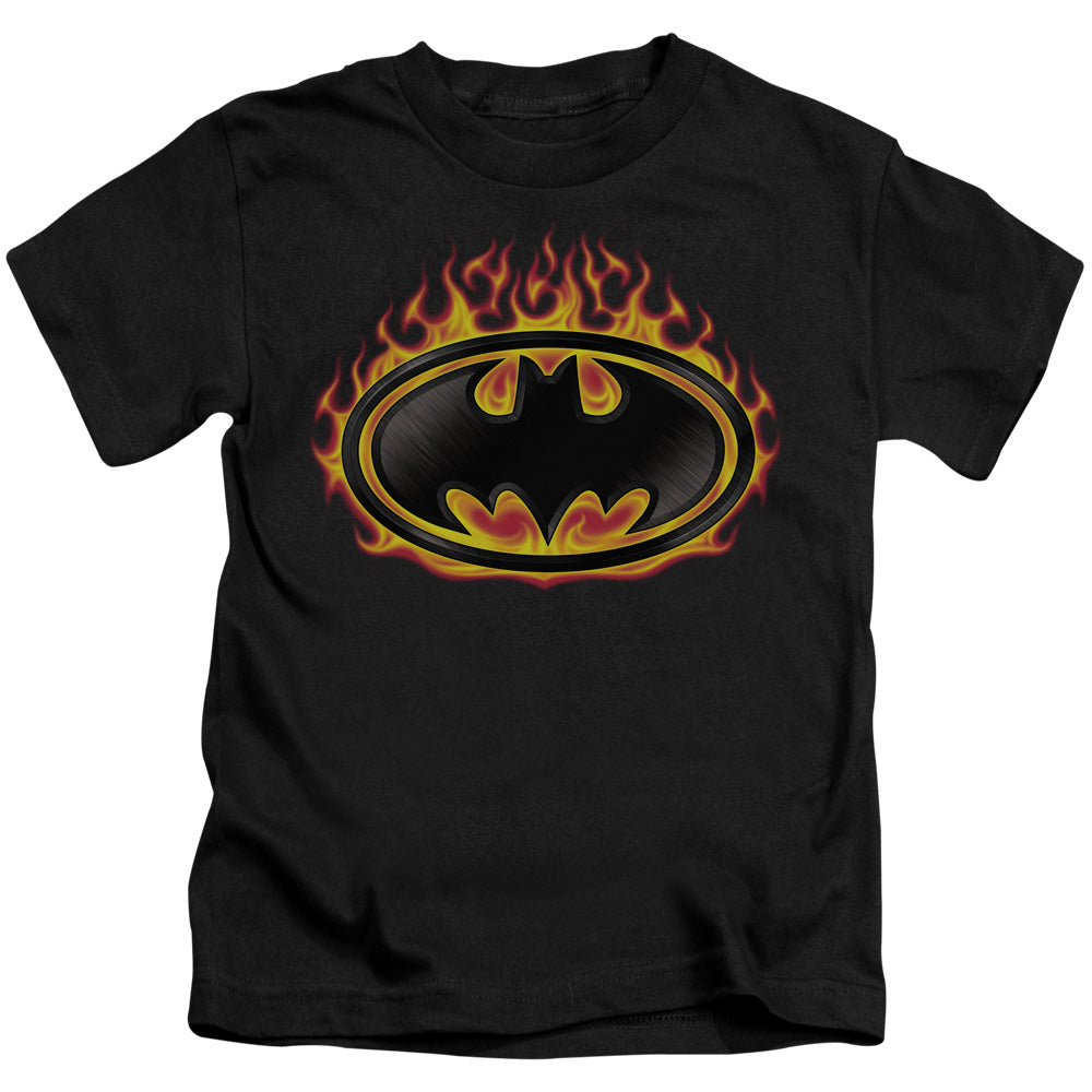 Batman Bat Flames Shield Juvenile Kids Youth T Shirt Black Officially Licensed
