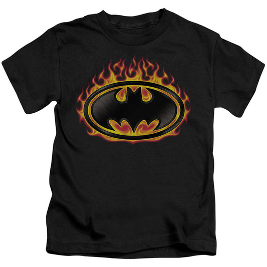 Batman Bat Flames Shield Juvenile Kids Youth T Shirt Black Officially Licensed