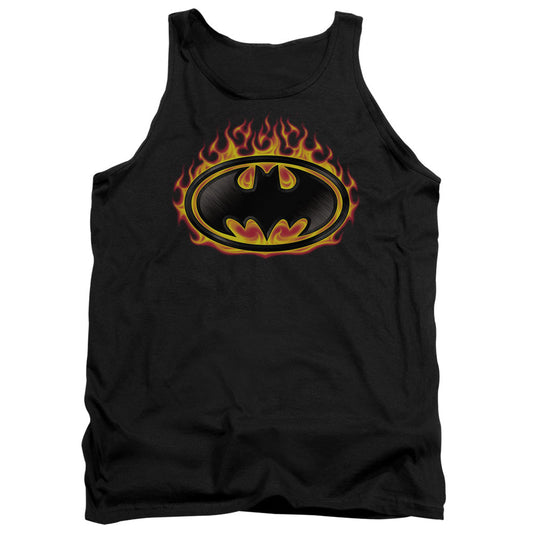Batman Bat Flames Shield Mens Tank Top Shirt Black Officially Licensed