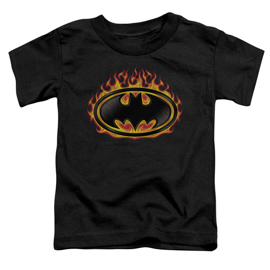 Batman Bat Flames Shield Toddler Kids Youth T Shirt Black Officially Licensed