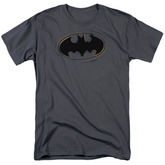 Batman Spray Paint Logo Mens T Shirt Charcoal Officially Licensed
