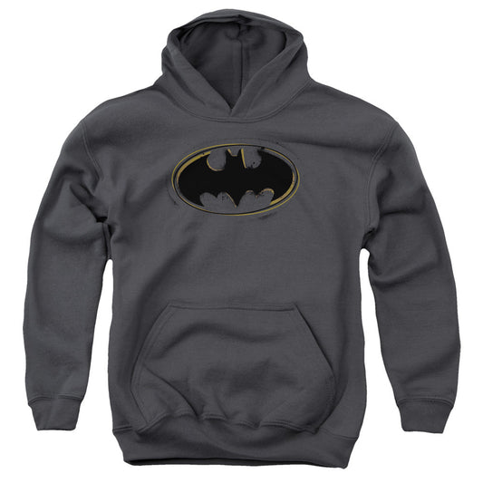 Batman Spray Paint Logo Kids Youth Hoodie Charcoal Officially Licensed