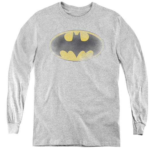 Batman Faded Logo Long Sleeve Kids Youth T Shirt Athletic Heather Officially Licensed