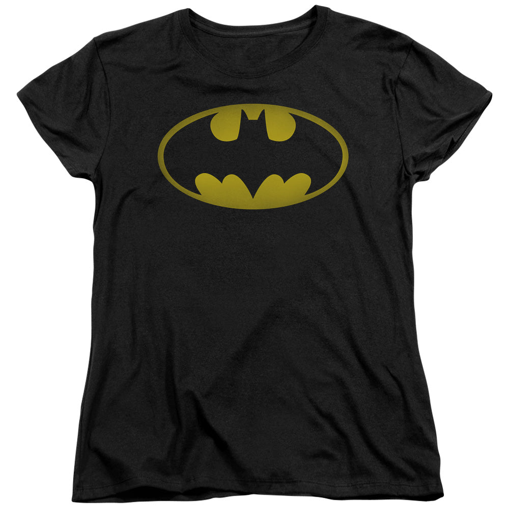 Batman Washed Bat Logo Womens T Shirt Black Officially Licensed