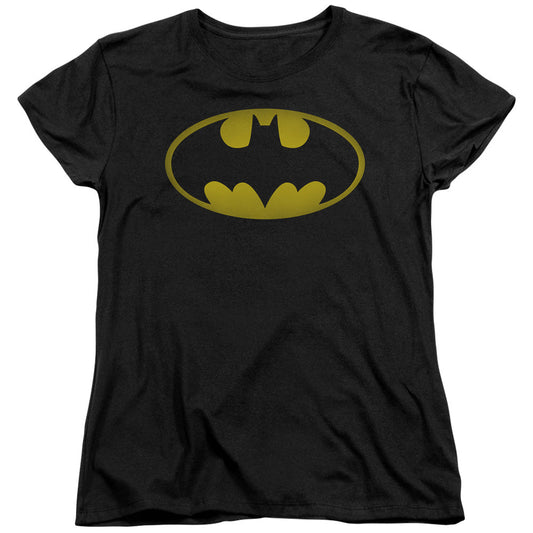 Batman Washed Bat Logo Womens T Shirt Black Officially Licensed