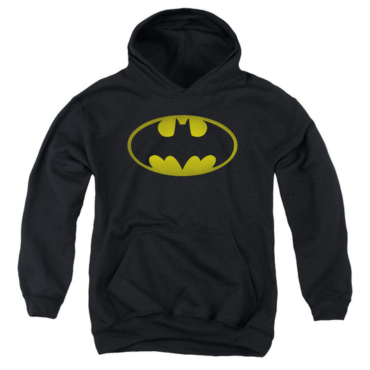 Batman Washed Bat Logo Kids Youth Hoodie Black Officially Licensed