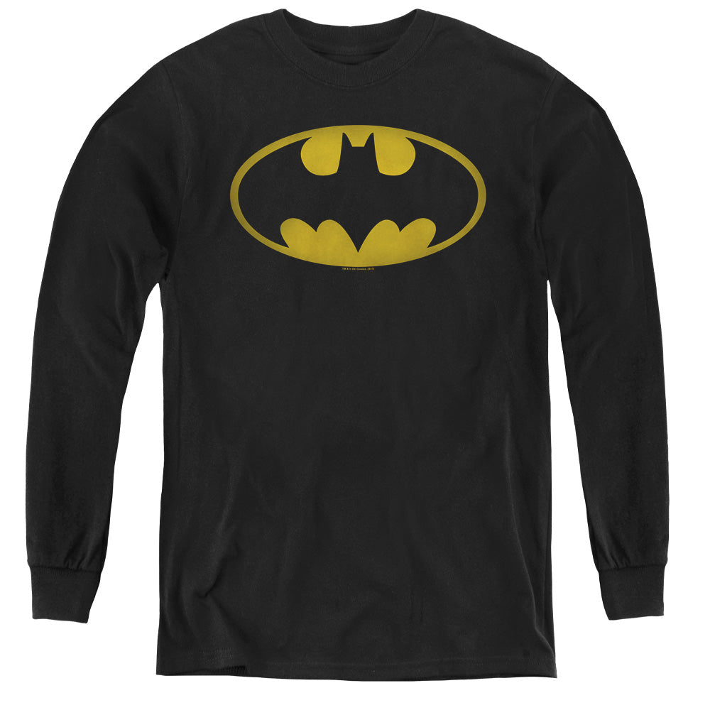 Batman Washed Bat Logo Long Sleeve Kids Youth T Shirt Black Officially Licensed