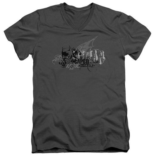 Batman Urban Crusader Mens Slim Fit V Neck T Shirt Charcoal Officially Licensed