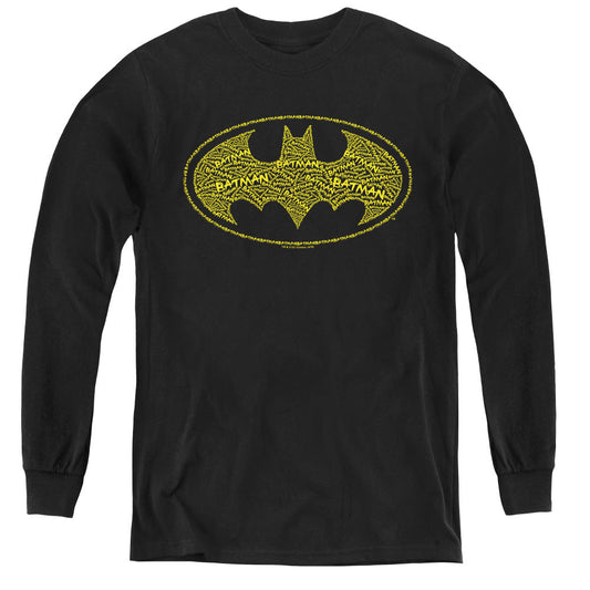 Batman Type Logo Long Sleeve Kids Youth T Shirt Black Officially Licensed