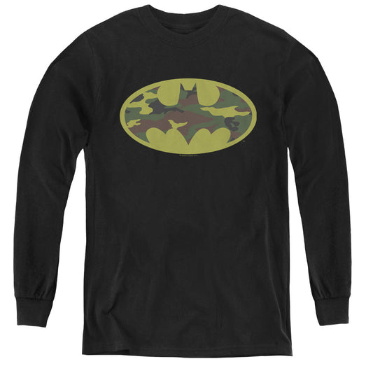 Batman Camo Logo Long Sleeve Kids Youth T Shirt Black Officially Licensed