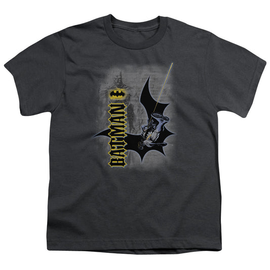 Batman Swing Into Action Kids Youth T Shirt Charcoal Officially Licensed