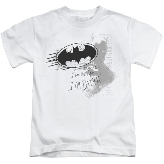 Batman I Am Vengeance Juvenile Kids Youth T Shirt White Officially Licensed