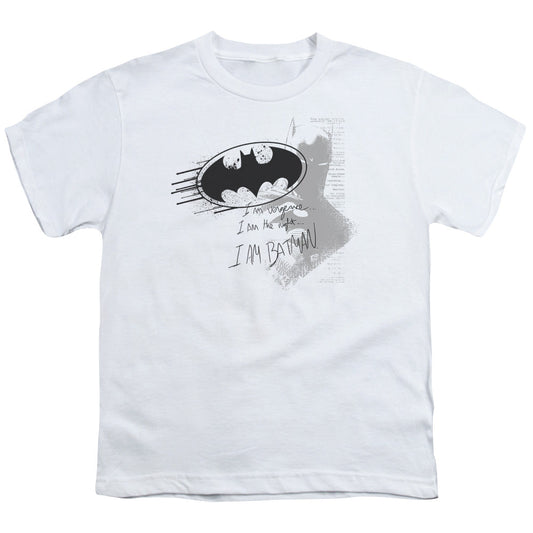 Batman I Am Vengeance Kids Youth T Shirt White Officially Licensed