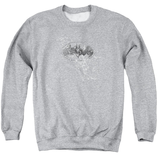 Batman Burned & Splattered Mens Crewneck Sweatshirt Athletic Heather