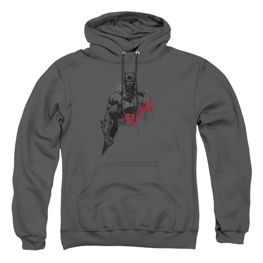 Batman Sketch Bat Red Logo Mens Hoodie Charcoal Officially Licensed