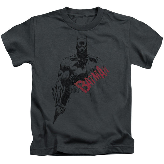 Batman Sketch Bat Red Logo Juvenile Kids Youth T Shirt Charcoal Officially Licensed