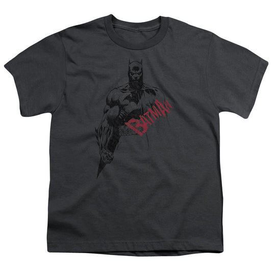 Batman Sketch Bat Red Logo Kids Youth T Shirt Charcoal Officially Licensed