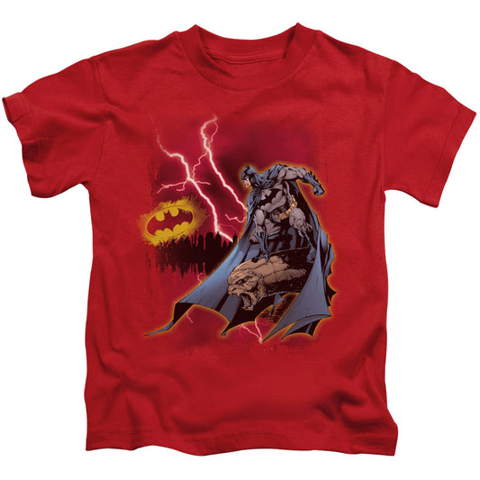 Batman Lightning Strikes Juvenile Kids Youth T Shirt Red Officially Licensed