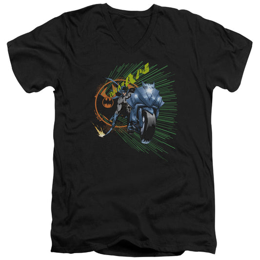 Batman Batcycle Mens Slim Fit V Neck T Shirt Black Officially Licensed