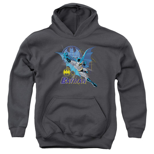 Batman Cape Outstretched Kids Youth Hoodie Charcoal Officially Licensed