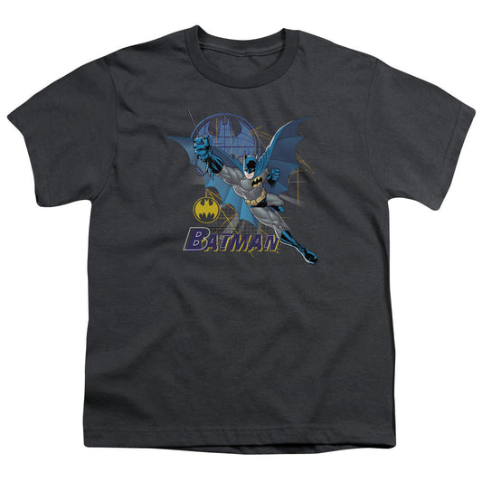 Batman Cape Outstretched Kids Youth T Shirt Charcoal Officially Licensed