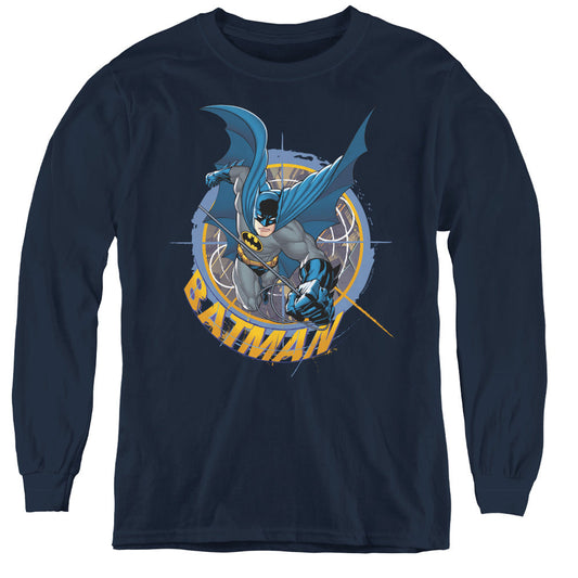 Batman In The Crosshairs Long Sleeve Kids Youth T Shirt Navy Blue Officially Licensed