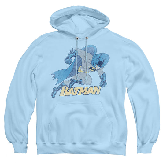 Batman Running Retro Mens Hoodie Light Blue Officially Licensed