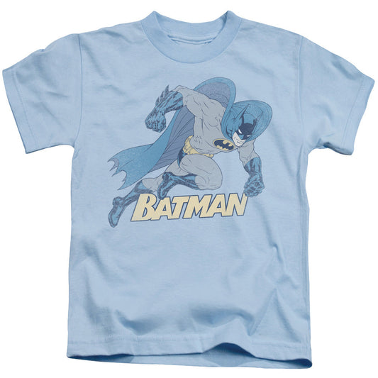 Batman Running Retro Juvenile Kids Youth T Shirt Light Blue Officially Licensed
