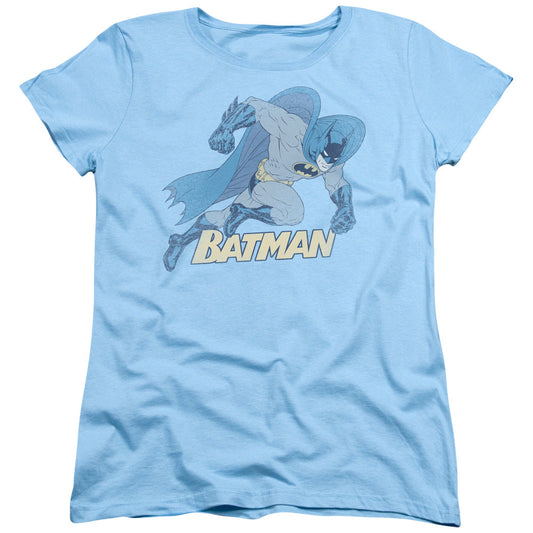 Batman Running Retro Womens T Shirt Light Blue Officially Licensed