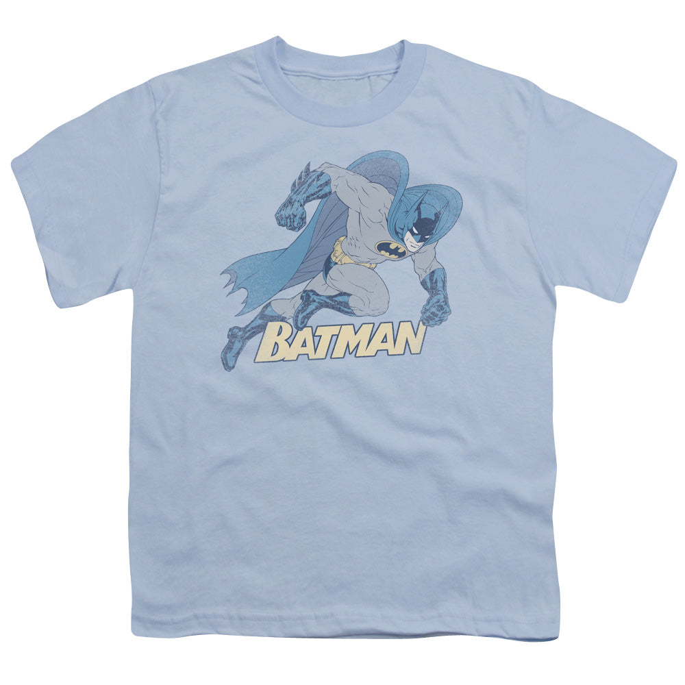 Batman Running Retro Kids Youth T Shirt Light Blue Officially Licensed