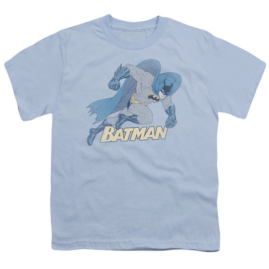 Batman Running Retro Kids Youth T Shirt Light Blue Officially Licensed