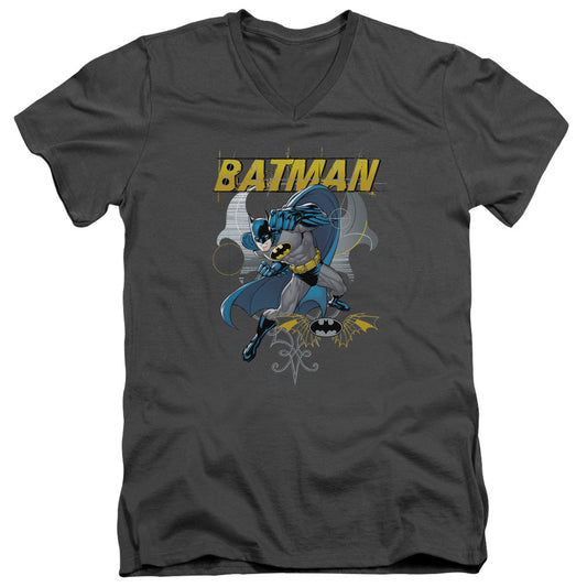 Batman Urban Gothic Mens Slim Fit V Neck T Shirt Charcoal Officially Licensed