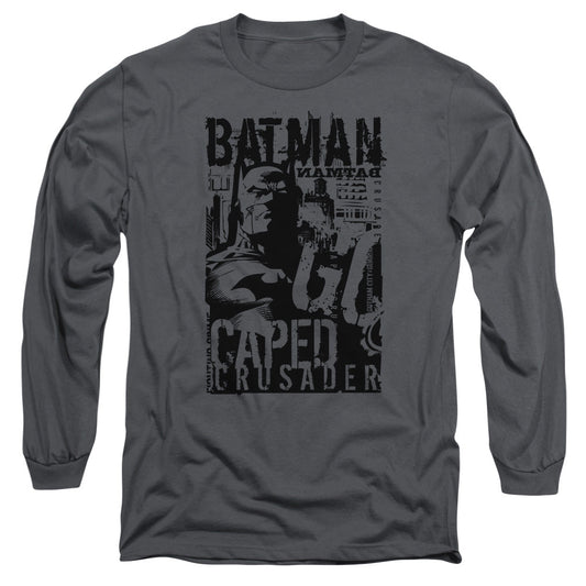 Batman Caped Crusader Mens Long Sleeve Shirt Charcoal Officially Licensed