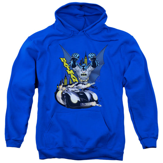 Batman By Air & By Land Mens Hoodie Royal Blue Officially Licensed