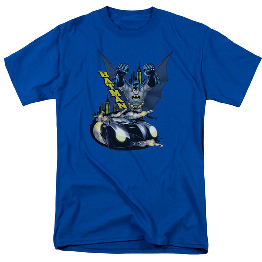 Batman By Air & By Land Mens T Shirt Royal Blue Officially Licensed