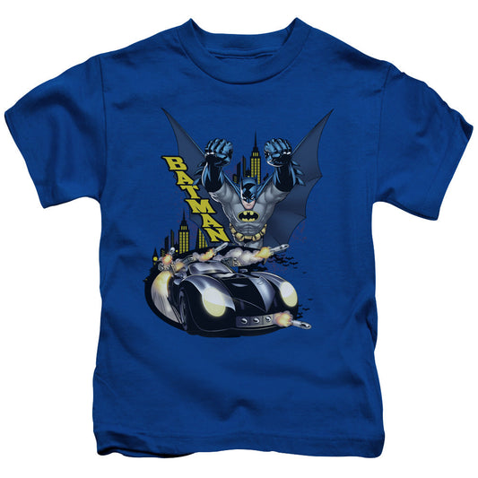 Batman By Air & By Land Juvenile Kids Youth T Shirt Royal Blue Officially Licensed