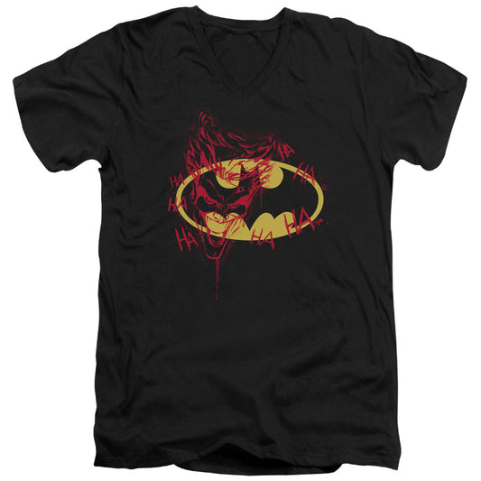 Batman Joker Graffiti Mens Slim Fit V Neck T Shirt Black Officially Licensed